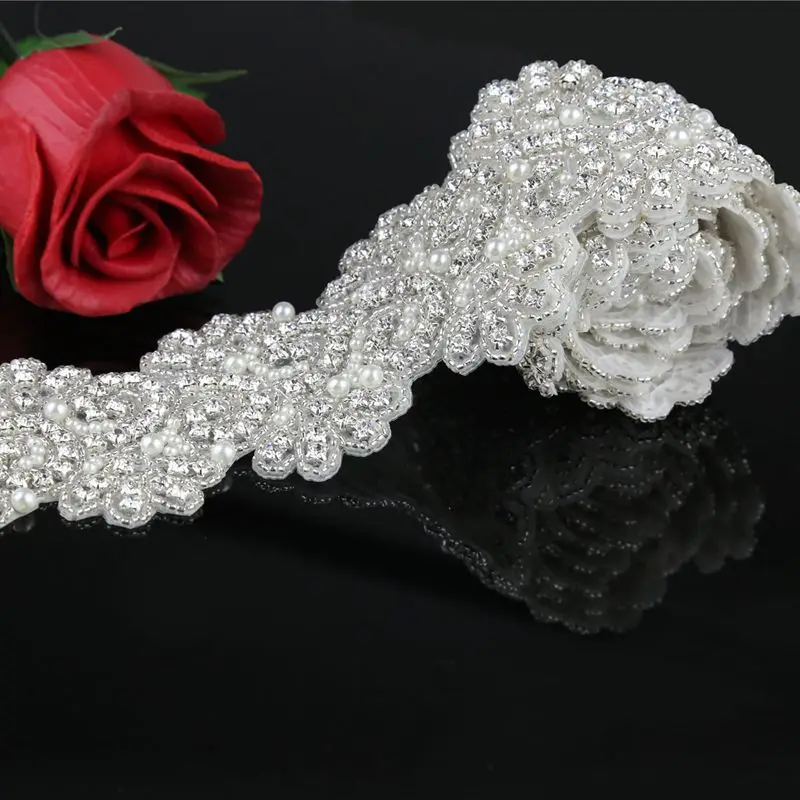 1 ярд Хрустальная отделка стразы аппликация свадебная с поясом искусственная