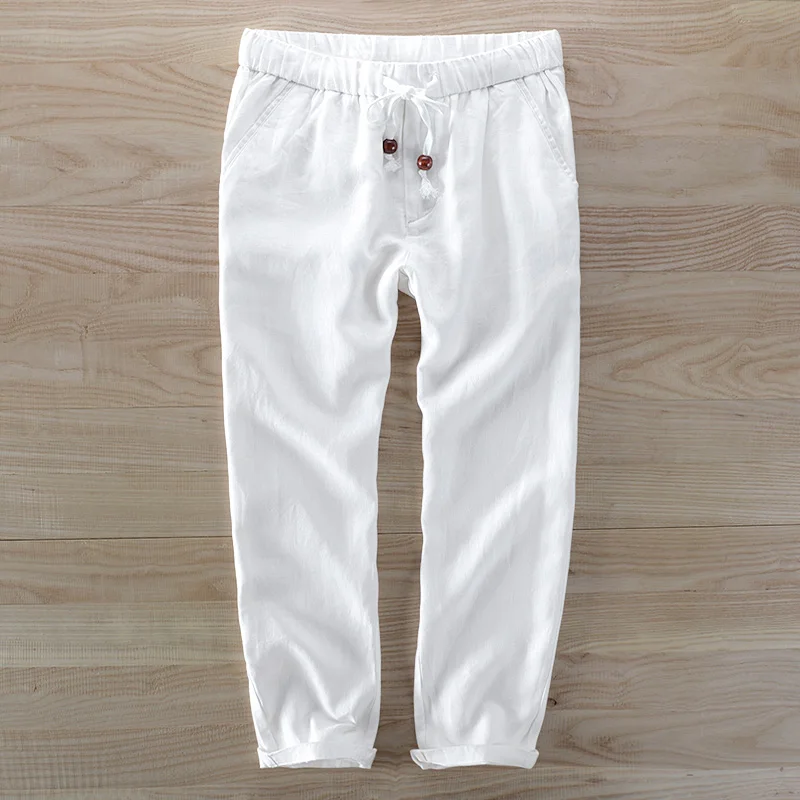 Брюки из чистого льна в итальянском стиле мужские однотонные повседневные брюки