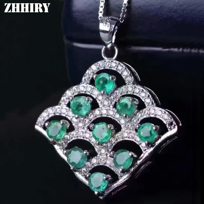 

ZHHIRY Natural Green Emerald 925 Sterling Silver Necklace Pendant For Women Genuine Gem Stone Fine Jewelry
