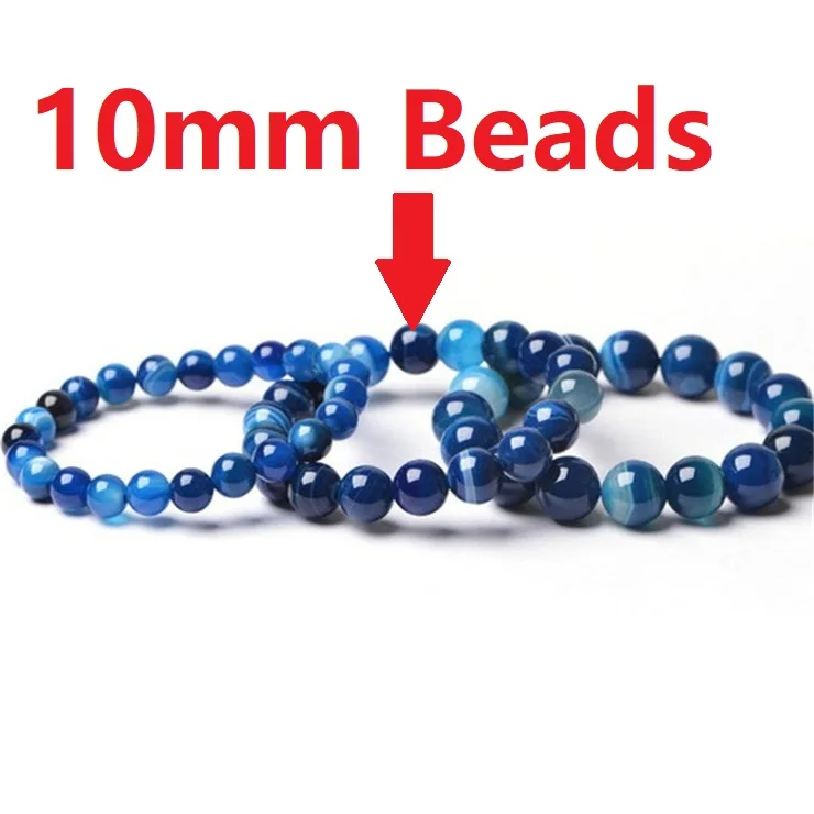 10mm Beads Натуральные камни Сардоникс синие полосы Агат браслеты Круглый браслет из бисера для мужчин и женщин Кристалл Кварцевые ювелирные изделия любовь энергия подарок - Цвет камня: 10mm Beads