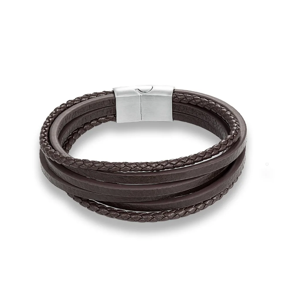 Браслет плетеный из натуральной кожи и нержавеющей стали для мужчин женщин |