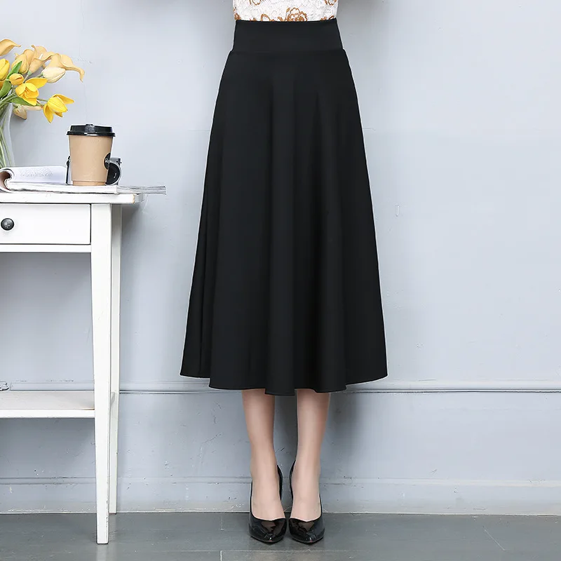 

2020 Spring New Korean Style Faldas Largas Elegantes Elastic Waist Loose Pleated Skirt Office Skirts Womens clothes