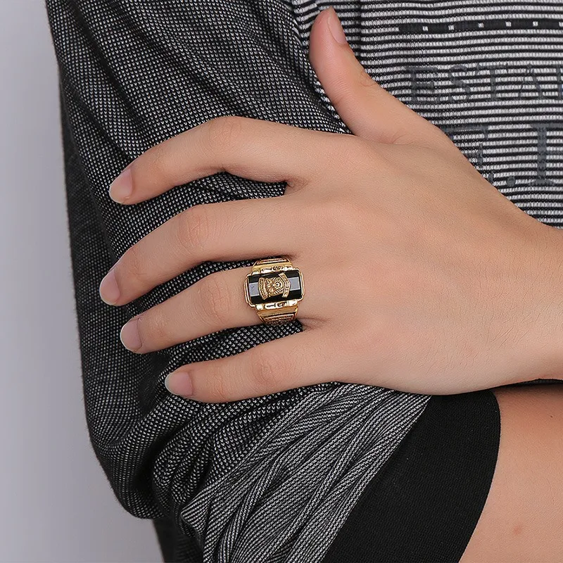 Vnox Для мужчин рок панк кольцо золото цвет большой черный камень cz Jewelry Прохладный