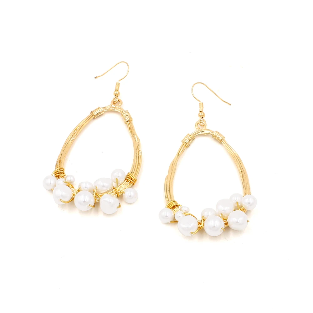 Vodeshanliwen Fashion Bohemian Water Drop Metal Twine Pearl Earrings For Women Vintage Statement Big 2019 New Jewelry | Украшения и