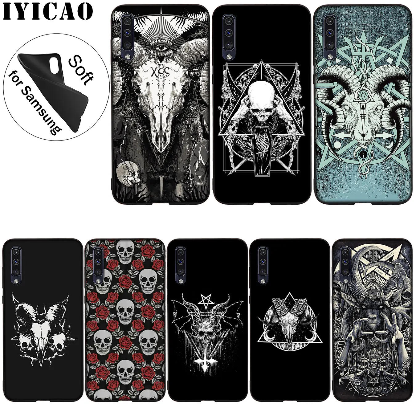 IYICAO Satanic Skull Soft Silicone Case for Samsung Galaxy A70 A60 A50 A40 A30 A20 A10 A50S A40S A30S A20E A10S Black Cover |