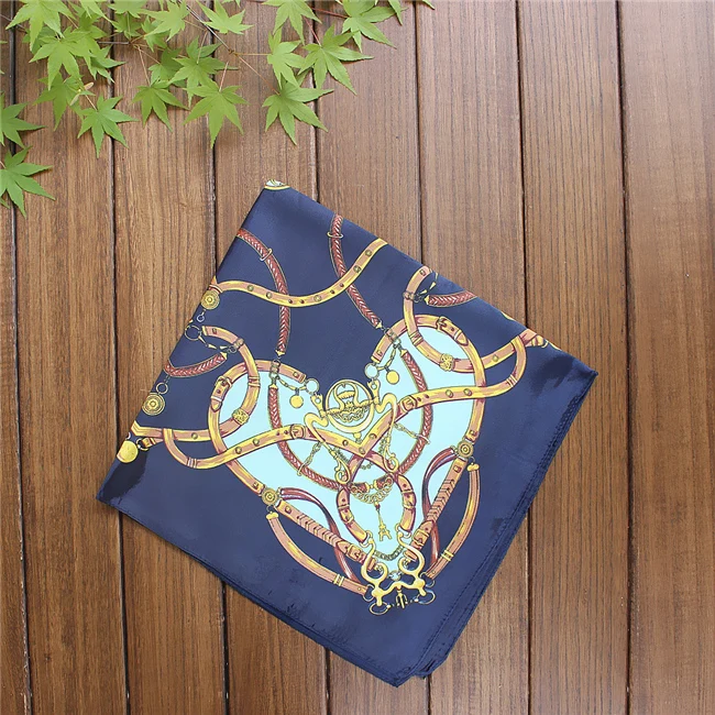 

60cm*60cm Women 2017 New Fashion Imitated Silk Euro Design Belt and Metal Chain Printed Small Square Scarf Hot Sale