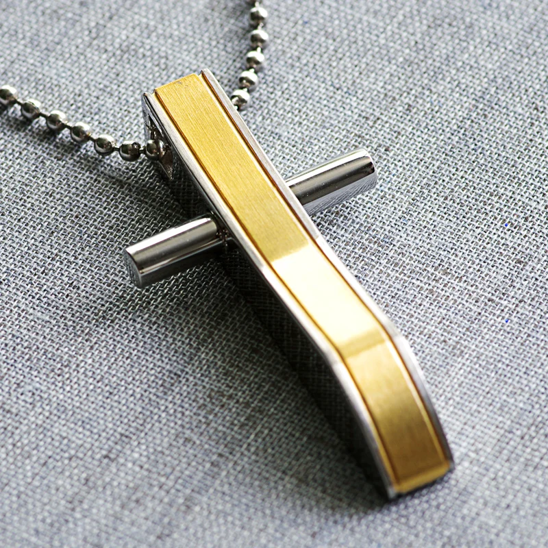 316 стальные ювелирные изделия Позолоченные кресты ожерелье для мужчин с бусинами
