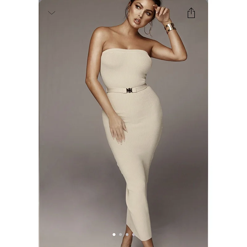 

DEIVE TEGER 2019 New Summer Sleeveless Bandage Dress Backless Strapless Sheath Solid Celebrity Party Bodycon Dresses HL4878