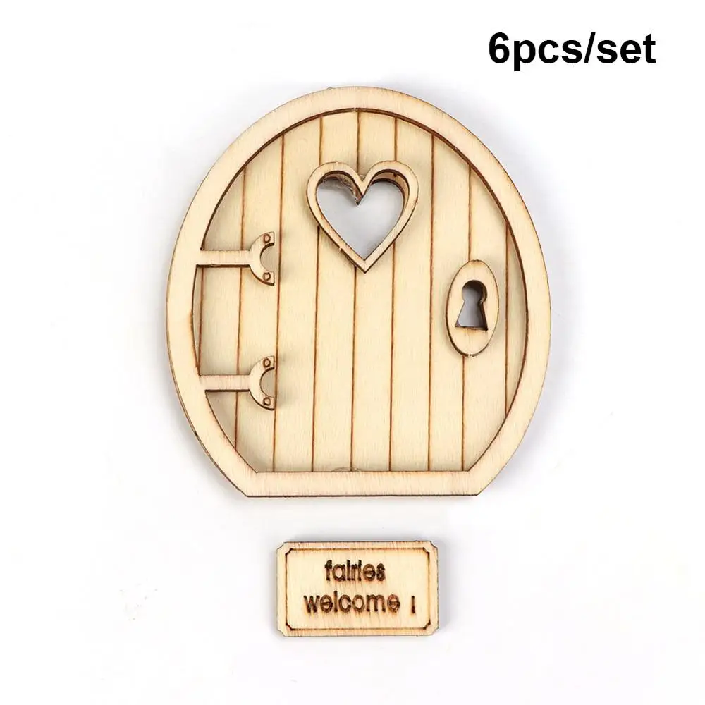 6pcs Fairy Door OurWarm DIY деревенское свадебное деревянное украшение винтажное деревянное сердце пончик стена деревянная Фея дверь шоколадный стенд для свадебной вечеринки - Цвет: 6pcs Fairy Door