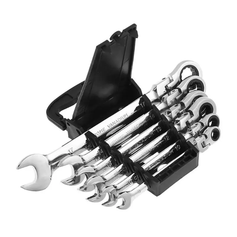 movable head 6 шт./компл. ключи, дюймовый стандарт с двумя головками 72 Зубы Ratchet для шлица «звездочка» Набор торцевых гаечных ключей гибкий торцевые ключи Инструменты для ремонта - Цвет: movable head