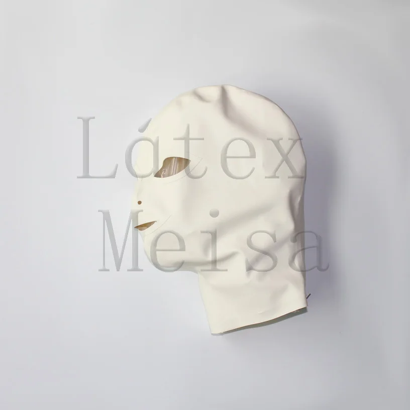 

White color latex catsuit mask open eyes nostrils and mouth attached back zip for adults
