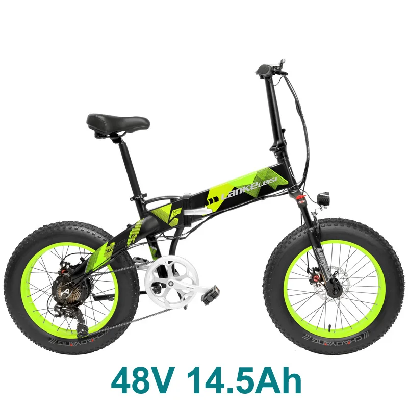 Green 14.5Ah Складной электрический велосипед X2000 20 дюймов, 7 скоростей, 48 В, 500 Вт, мощный двигатель, 5 пар, горный велосипед, снежный велосипед, Лидирующий бренд переключателя передач - Цвет: Green 14.5Ah