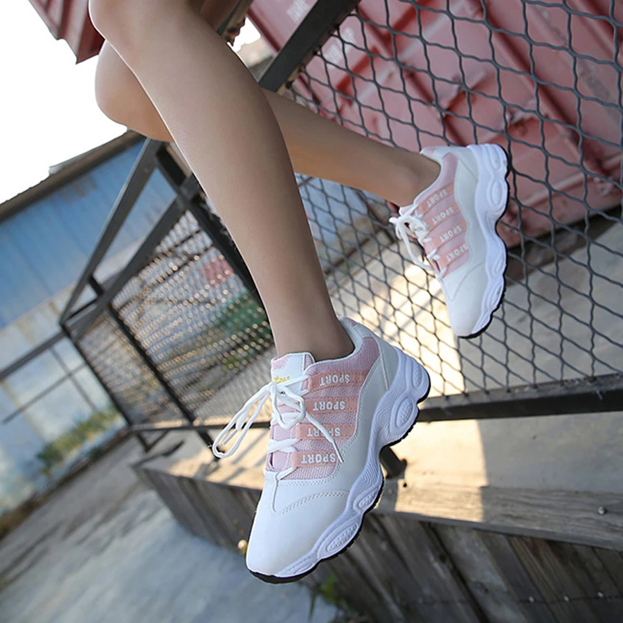

LCIZRONG Women's Casual Shoes White Platform Mesh Comfortable Women Height Increasing Shoes Spring and Summer Feminino High Shoe