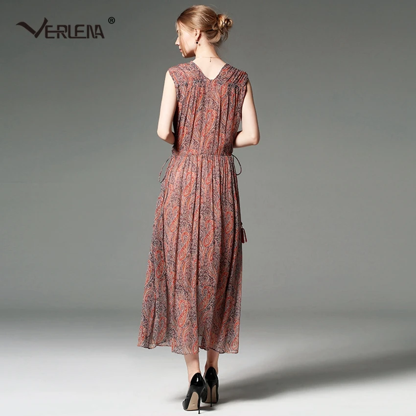 Verlena, летнее платье макси с кисточками и завязками на талии, женское платье с v-образным вырезом, без рукавов, с цветочной подкладкой, высокое качество, большие размеры, шелковые платья