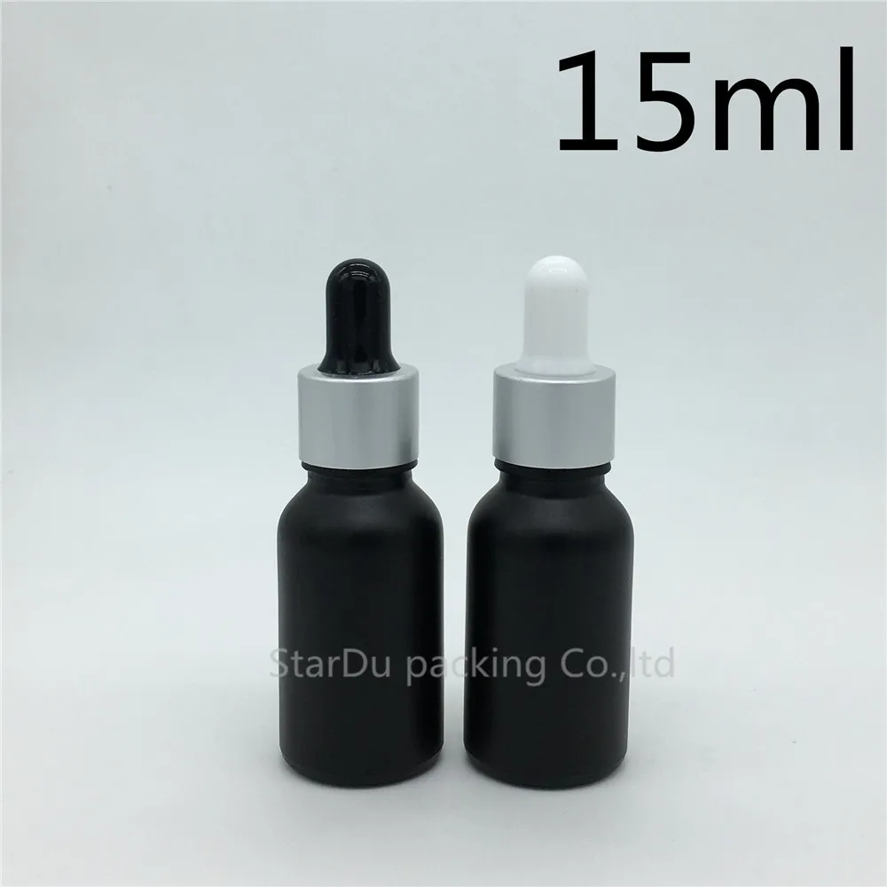 

10pcs 15ml black frosted glass essential oil bottle with Sub Silver ring dropper, 15cc glass perfume bottles