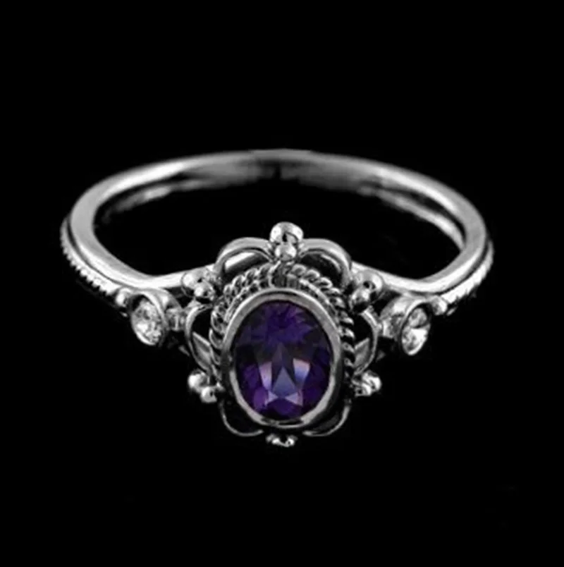 silver purple OMHXZJ,, Европейская мода, женские, мужские, вечерние, свадебные, подарок, серебряный, овальный, красный, фиолетовый, аметист, AAA, циркон, тайинь, кольцо, RR325 - Цвет камня: silver purple