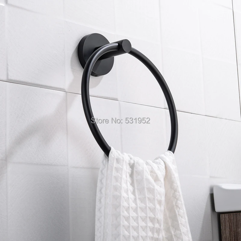free shipping black towel holder towel ring round wall mounted towel rack towel shelf stainless steel bathroom accessories free global shipping