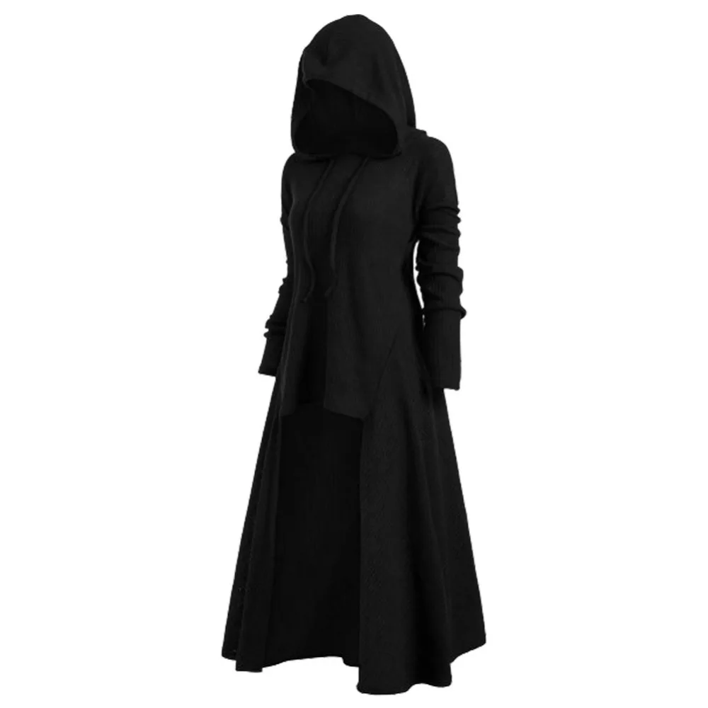 

Long Black Gothic Hooded Dress Women Punk Clothing Style Plus Size Knitted Dresses For Women Winter Cosplay Costume