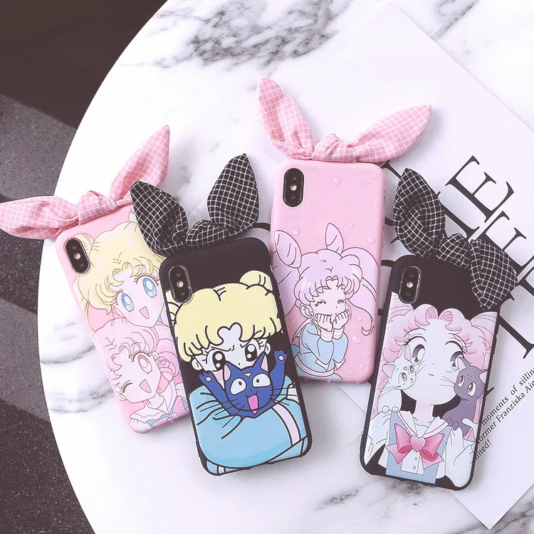 For iphone XS Max Cute 3D Sailor Moon Bow phone case iPhone X XR 6 6S 7 8 plus 4S 5S Cartoon girl Rabbit ears back cover |