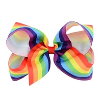 7pcslot 6 new design rainbow striped grosgrain ribbon hair bows high quality metal clip kids girls handmade hair accessories