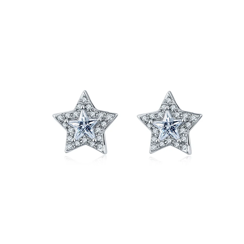 silver color Новое поступление кристаллическая звезда серьги гвоздики для женщин девочек мода CZ Циркон серебряного цвета пятиконечные звезды серьги вечерние ювелирные изделия - Окраска металла: silver color