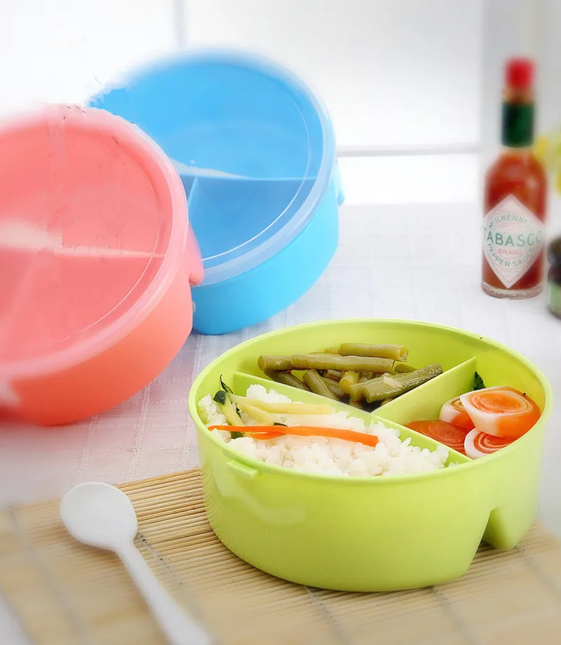 Мода Adeeing портативный Microwavable круглый ланч-боксы для детей с 3 перегородками сетки для пикника Bento Контейнер для хранения еды