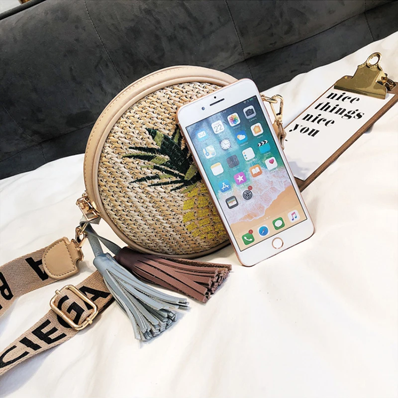 Ручная тканая сумка круглая с пряжкой из ротанга Соломенная Сумка пляжная в