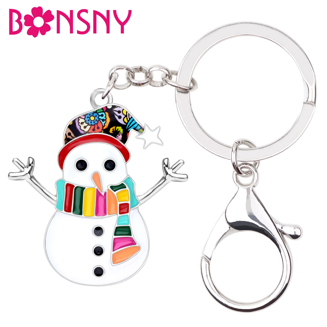 

Bonsny Enamel Alloy Christmas Floral Scarf Snowman Key Chain Keychains Ring Novelty Jewelry For Women Girls Gift Bag Car Pendant