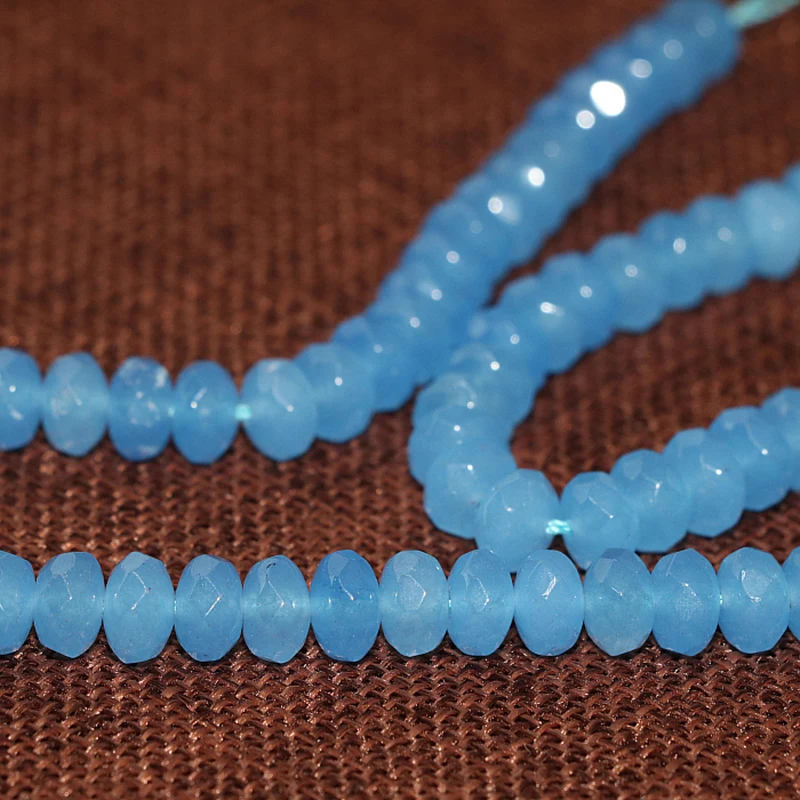

Light blue jades 5*8mm natural stone beads chalcedony rondelle abacus faceted beads charms loose beads jewelry 15inch B156