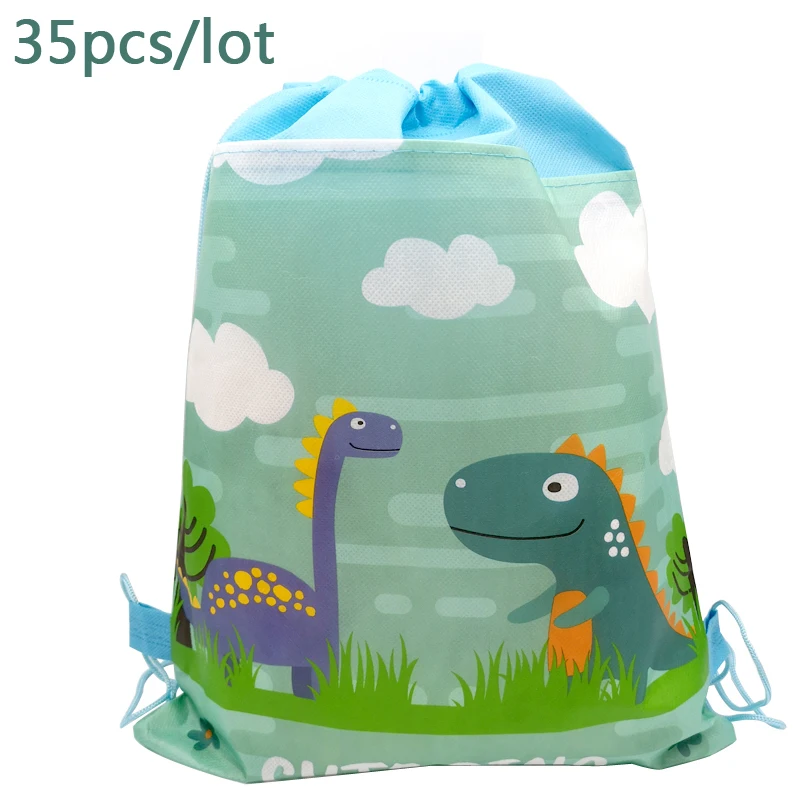 

35pcs/lot Cute Dinosaur Design Birthday Party Mochila Decorate Non-woven Fabric Baby Shower Kids Favors Drawstring Gifts Bags