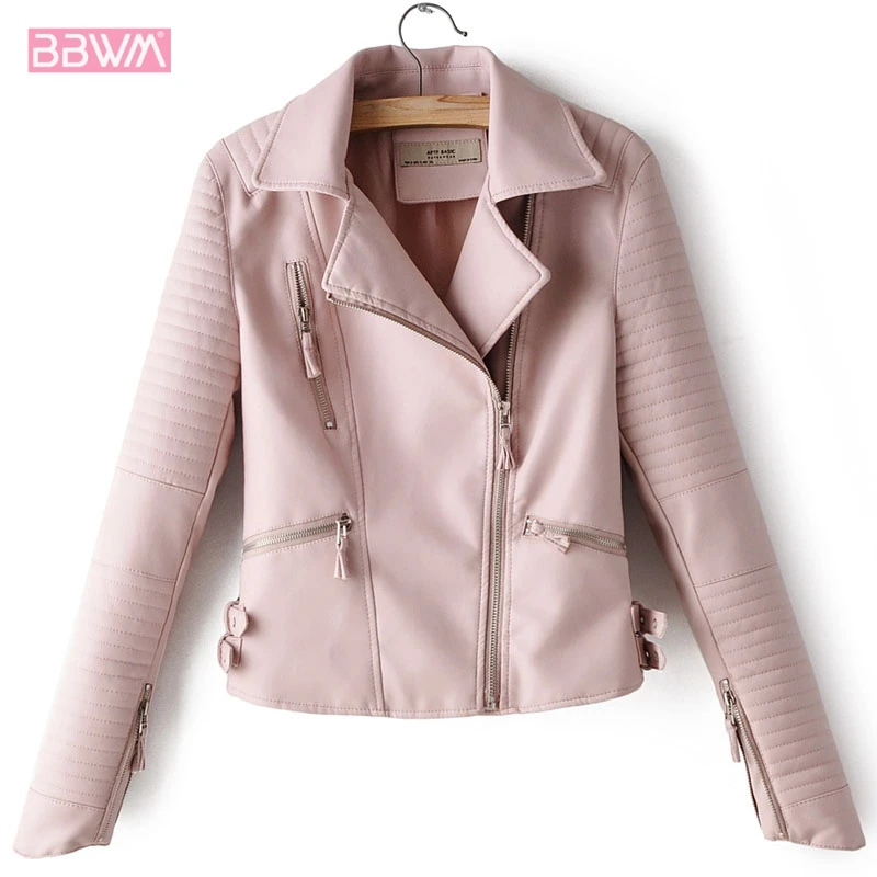 Красная Женская ветрозащитная куртка из искусственной кожи на молнии с