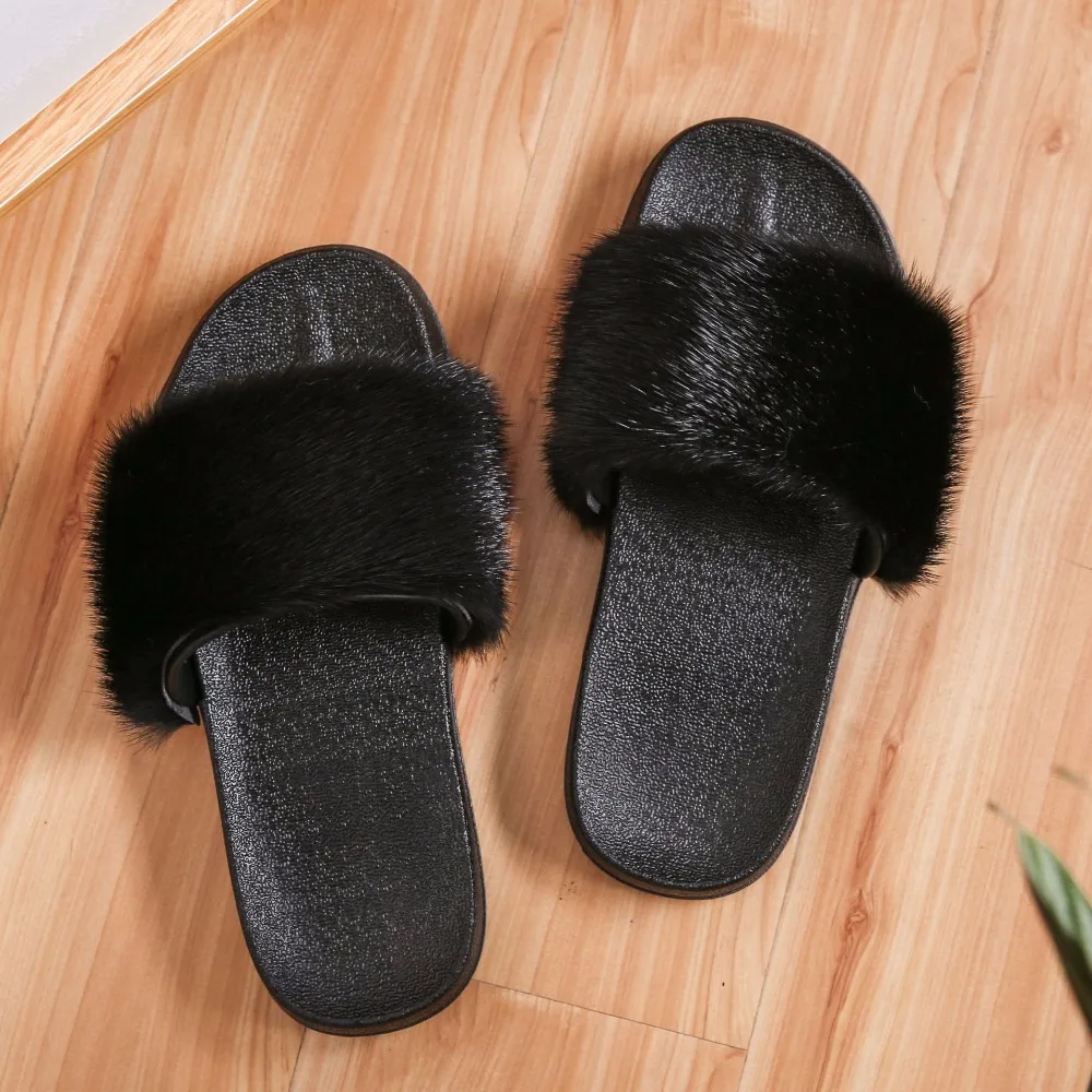 Coolsa/роскошные женские сандалии с натуральным мехом норки; шлепанцы без задника с пушистым мехом на резиновой подошве; нескользящие повседневные домашние тапочки; мягкая женская обувь больших размеров