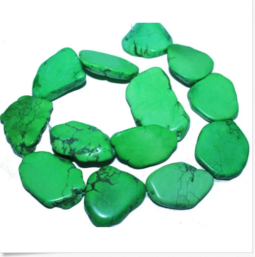 

Charm Irregular Apple Green Stone howlite Slice Stone Loose Beads 20x35mm 40cm/16inch DIY Gift Bead
