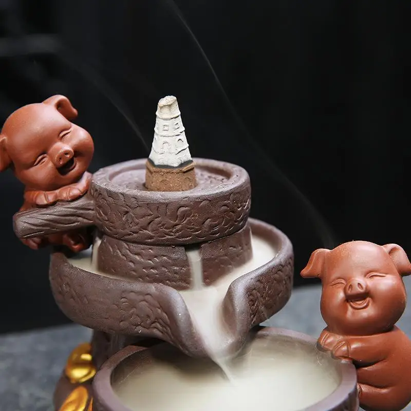 

Pigs Backflow Incense Burner Smoke Waterfall Censer Ceramic Incense Stick Holder Natural Fragrance Aromatherapy Home Ornaments