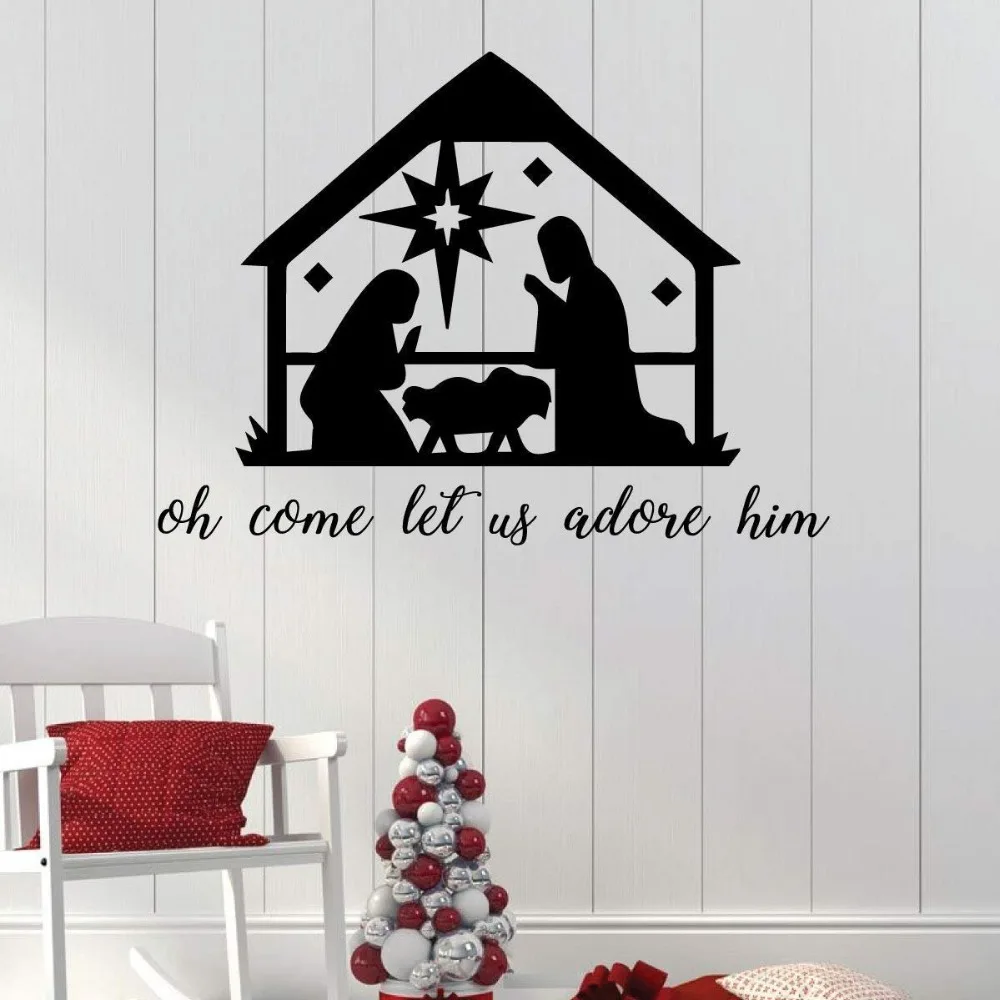 Рождественские украшения для рождества настенные наклейки Oh Come Let Us Adore Him
