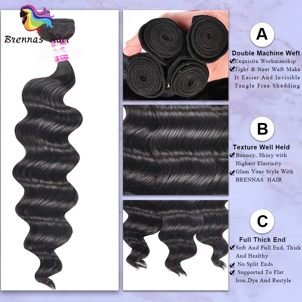 Malaysia Human Remy loose Wave Hair Bundles with lace closure 4pcs/pack natural black color for women machine double weft | Шиньоны и
