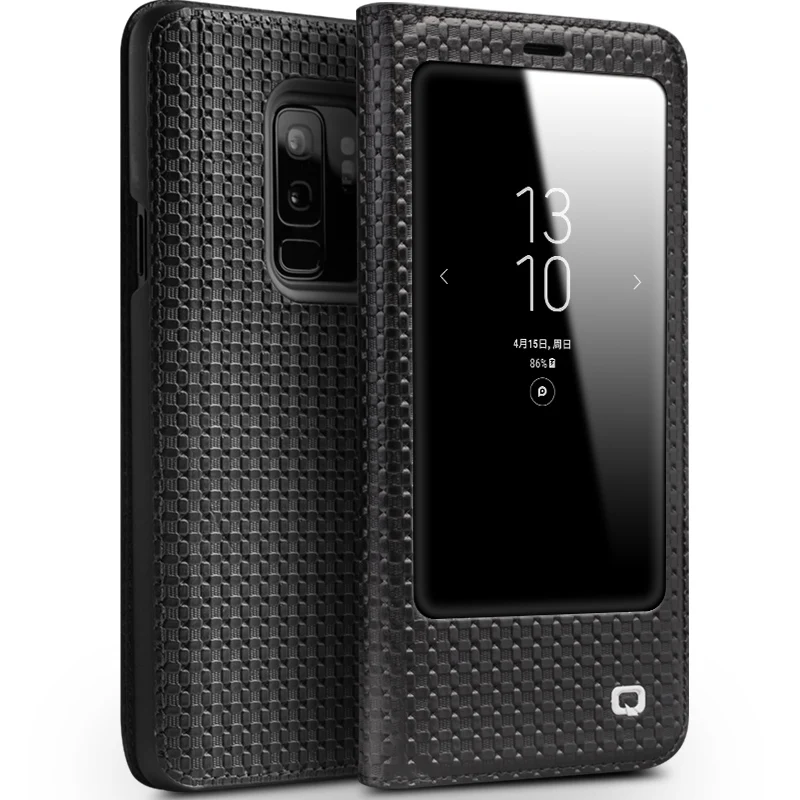 grid black QIALINO чехол из натуральной кожи с откидной крышкой для samsung Galaxy S9 плюс класса люкс ручной работы телефона чехол для samsung S9 5,8/15748 см - Цвет: grid black