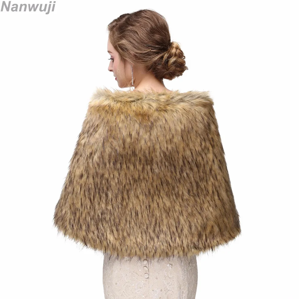 

Stylish Winter Champagne Wedding Shawl Bridal Bolero Warm Faux Fur Wedding Evening Party Dress Wraps Fur Shoulder Capes Fell