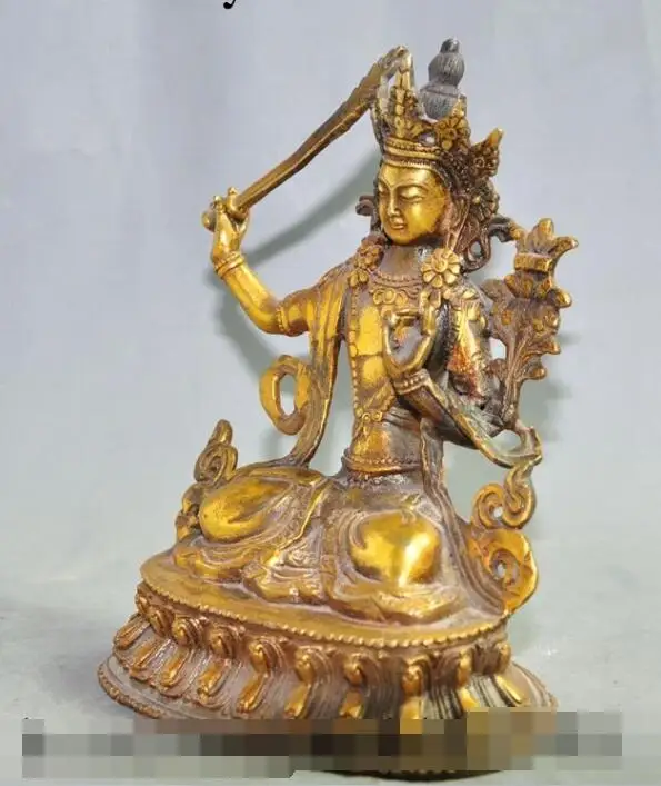 

Free shipping S00474 6"tibet buddhism bronze gilt Manjusri Bodhisattva KwanYin Goddess Buddha statue
