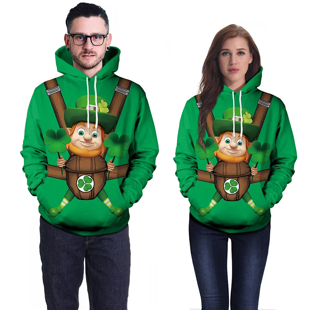 

Green Clover Hoodies Women Sweatshirt St. Patrick's Day 3D Printed Hoodie Harajuku Unisex Sudadera Mujer