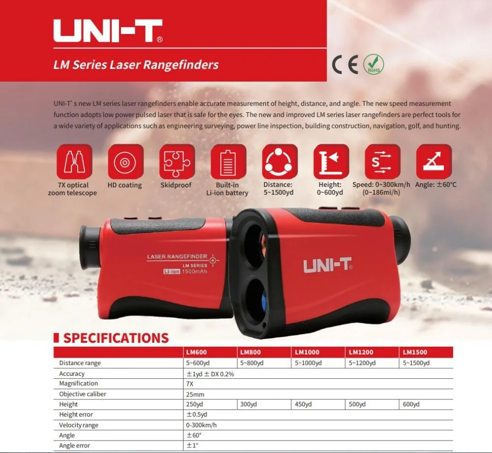 UNI-T LM1000 Гольф Лазерный дальномер лазерный дальномер телескоп лазерный дальномер высота угол
