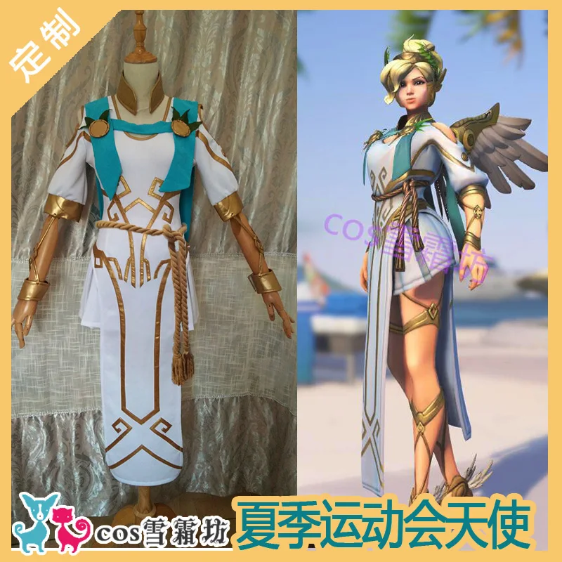 Бесплатная доставка костюм для косплея OW Winged Win Mercy униформа Хэллоуина платье +