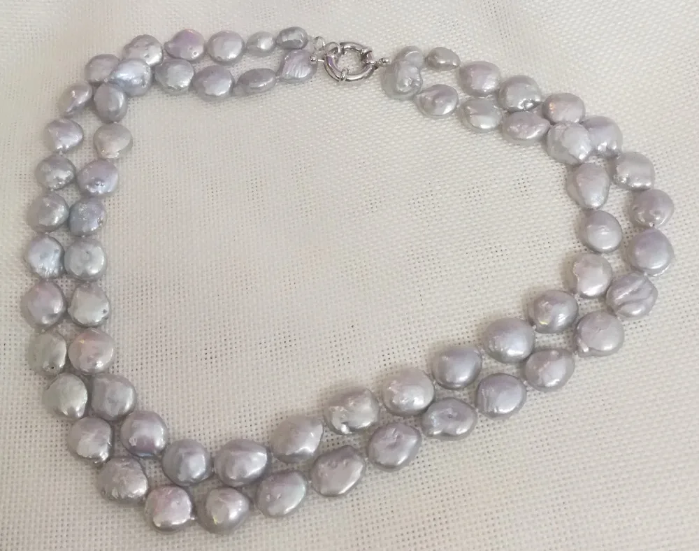 Women Jewelry 2 Rows natural pearl 12-13mm round slice coin freshwater clasp necklace gift 17'' 43cm | Украшения и
