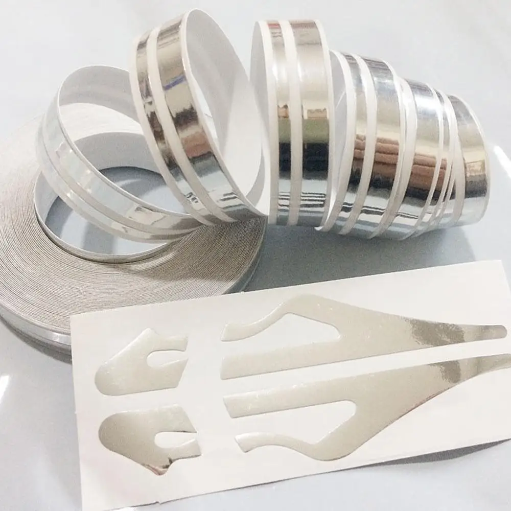 Silver 12 мм, двойная линия, автомобильные наклейки, булавка, Полоска, для кузова, Полоска, Виниловая наклейка, тонкая полоска, обтекаемая, золотая, серебряная, синяя, зеленая, красная, Whi - Название цвета: Silver