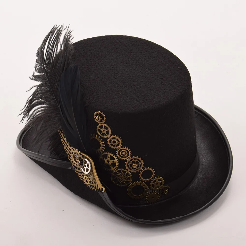 Fedora Hombre, Ретро стиль, стимпанк, шляпа для мужчин и женщин, перо, Экипировка, топ, Готический викторианский стиль, унисекс, вечерние головные уборы - Цвет: Feather 59-61cm Head