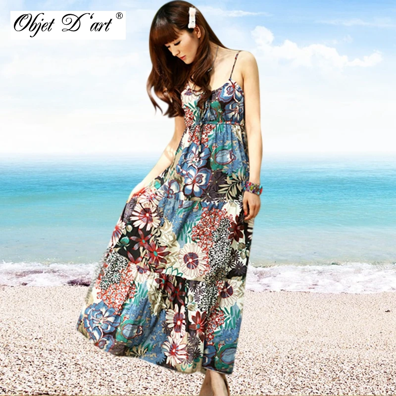 2015 летний стиль. Богемия пляжное платье со цветочками подтяжки . хлопоковая