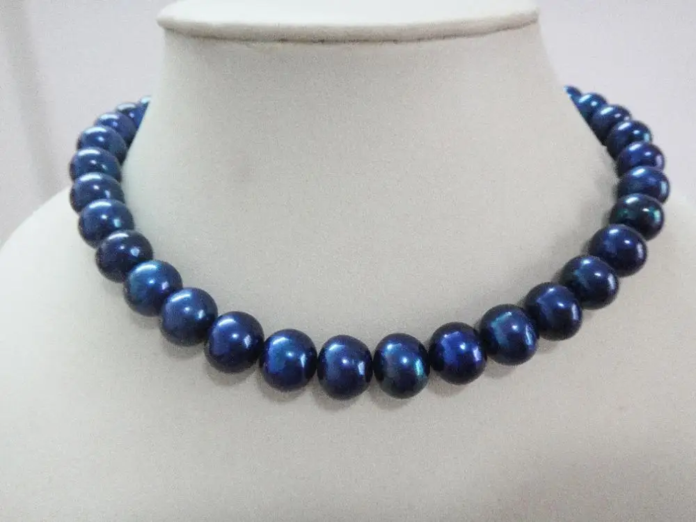 Stunning10-11mm круглое tahitian черное синее Жемчужное ожерелье 18 &quotСеребро 925 пробы |