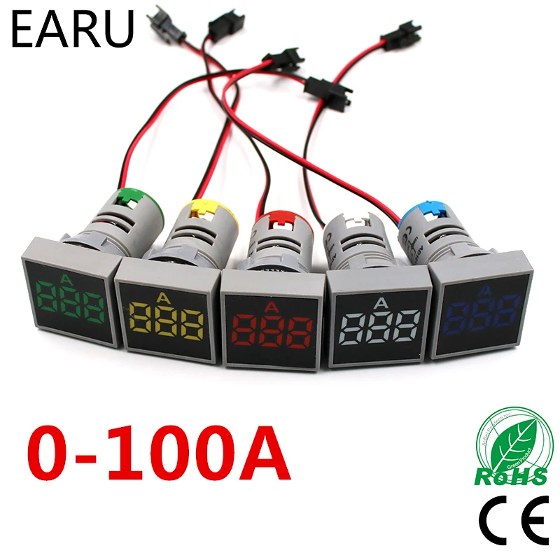 22MM AC 60-500V 0-100A Voltmeter Voltage Meter Indicator Pilot Light Digital LED Ammeter Ampermeter Currrent Gauge Tester Car |