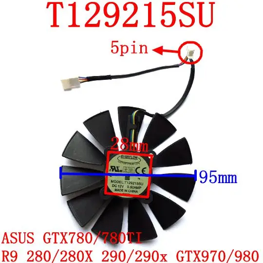 Вентилятор охлаждения EVERFLOW T129215SU 95 мм 12 в 280 а 28x28x28x28 мм для ASUS GTX780/780TI R9 290/280X 980/290x GTX970/
