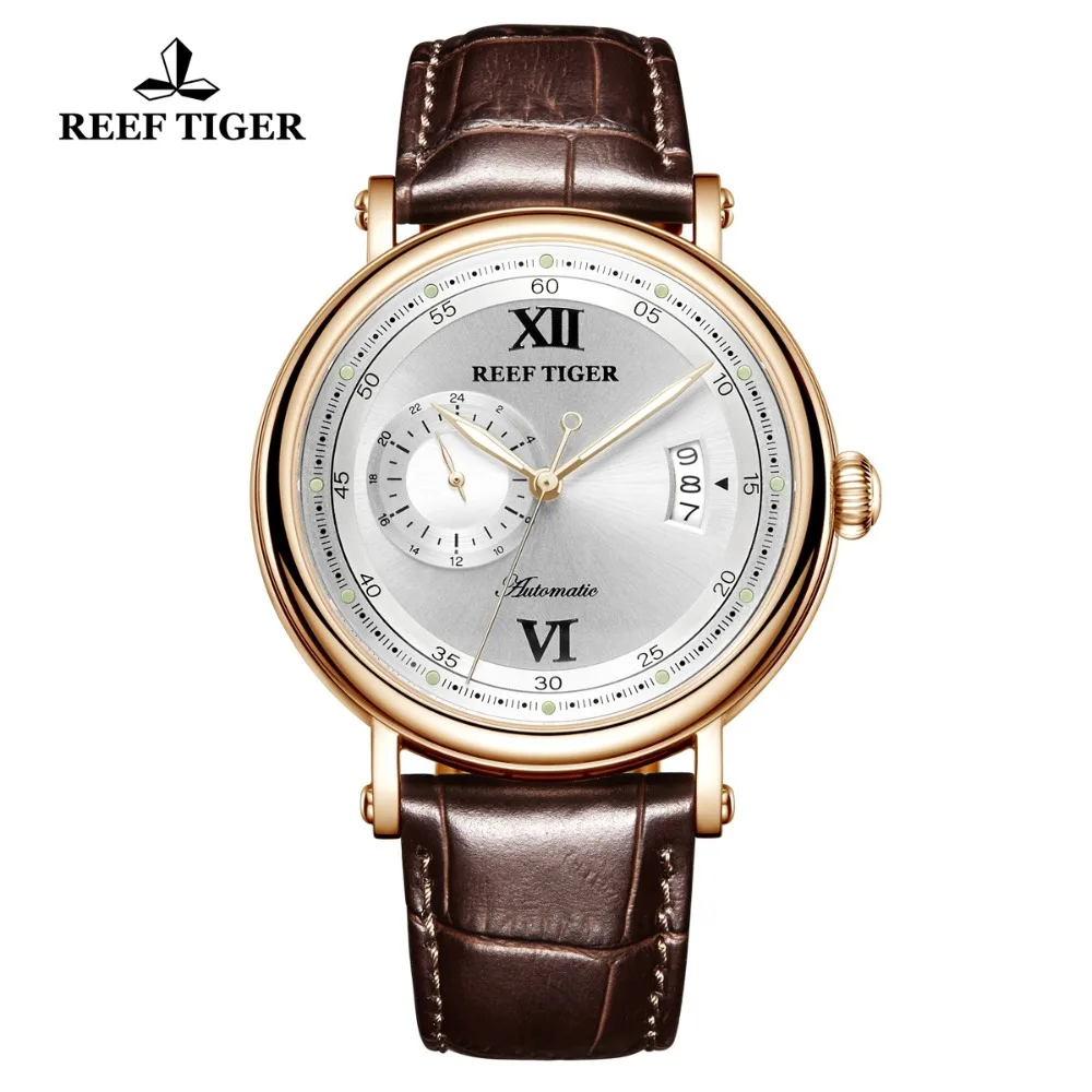 Reef Tiger/RT Роскошные брендовые нарядные часы мужские высококачественные дизайнерские часы большая дата 24 часа часы с кожаным ремешком RGA1617-2